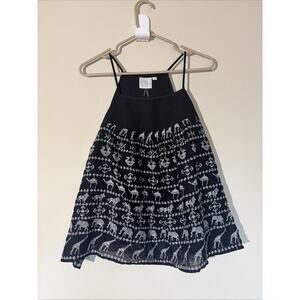 HD in Paris Anthro Black Cotton Savane Animal‎ Embroidery Tank Top Shirt Medium